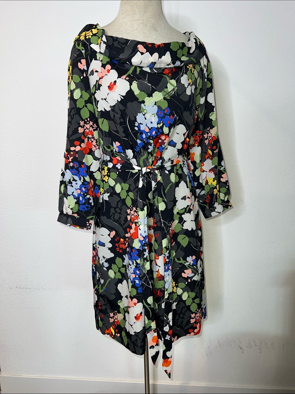 Banana Republic Floral Black Belted Cowl Neck Dress